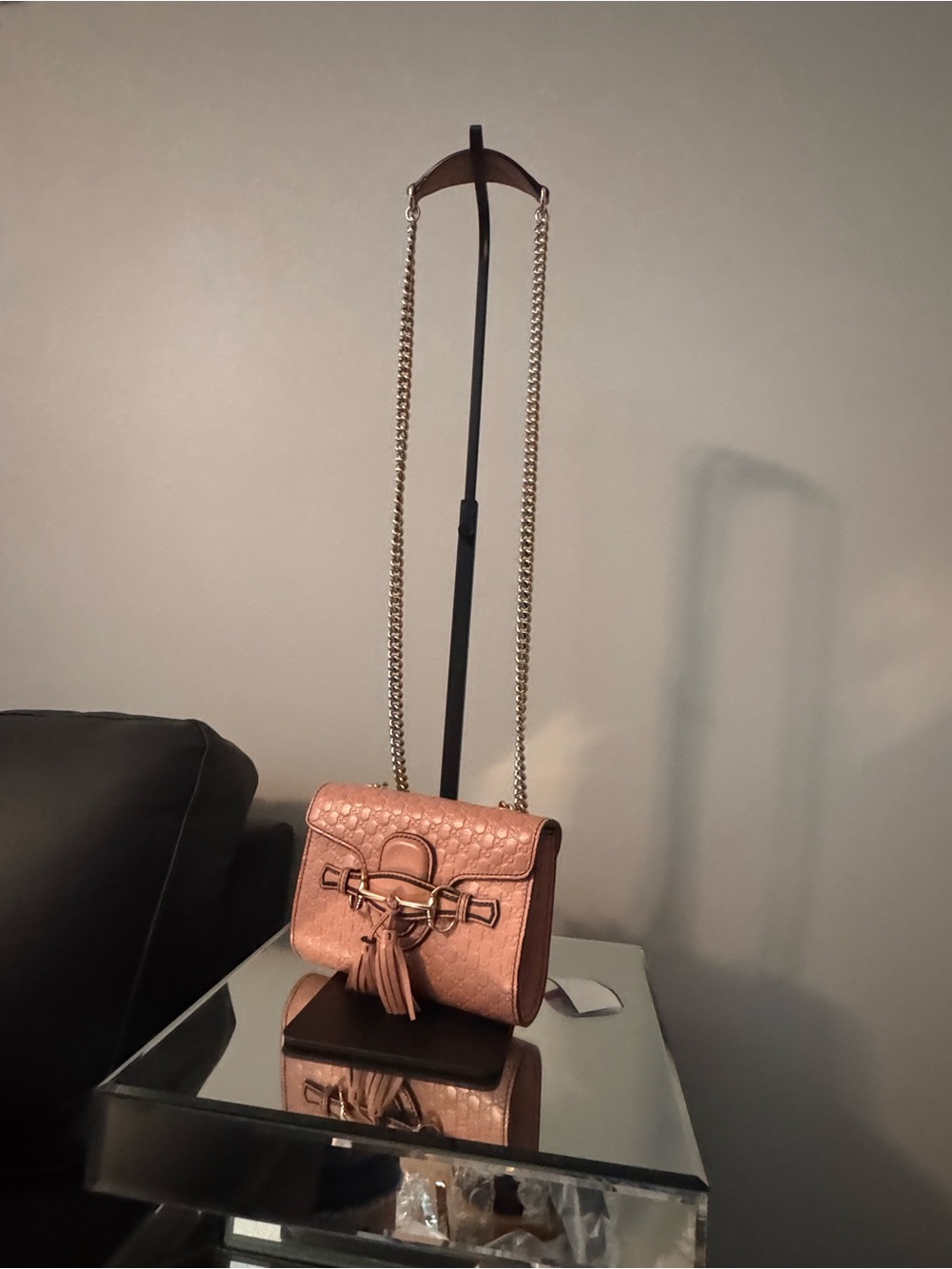 Gucci Rose Pink Textured Leather Crossbody with Gold Chain